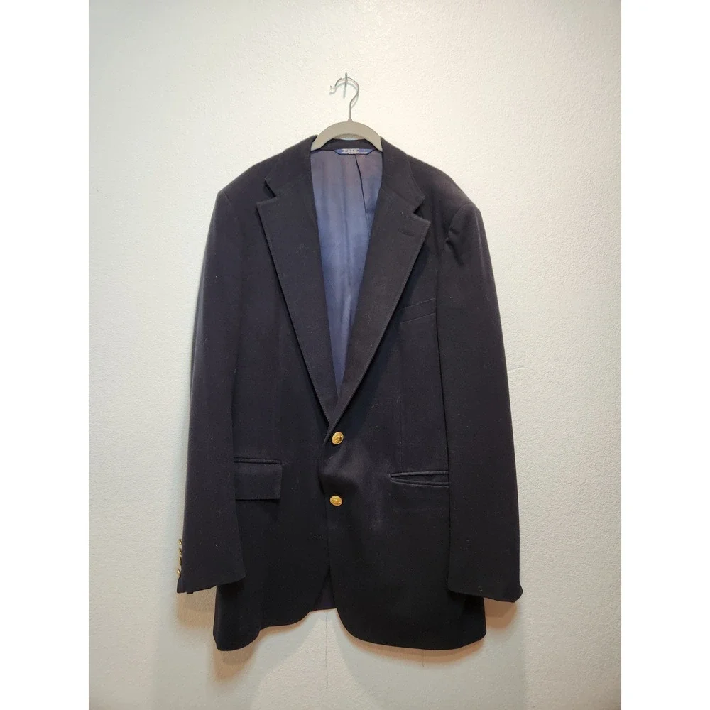 Vintage Polo Ralph Lauren Navy Wool Blazer Gold Buttons USA Made‎ 50R